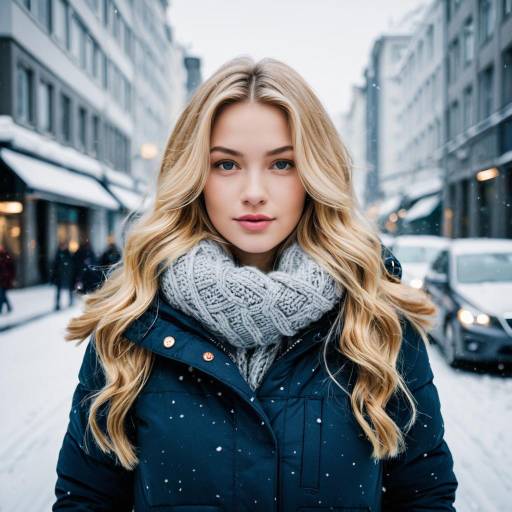 Blonde Woman in Winter City Street