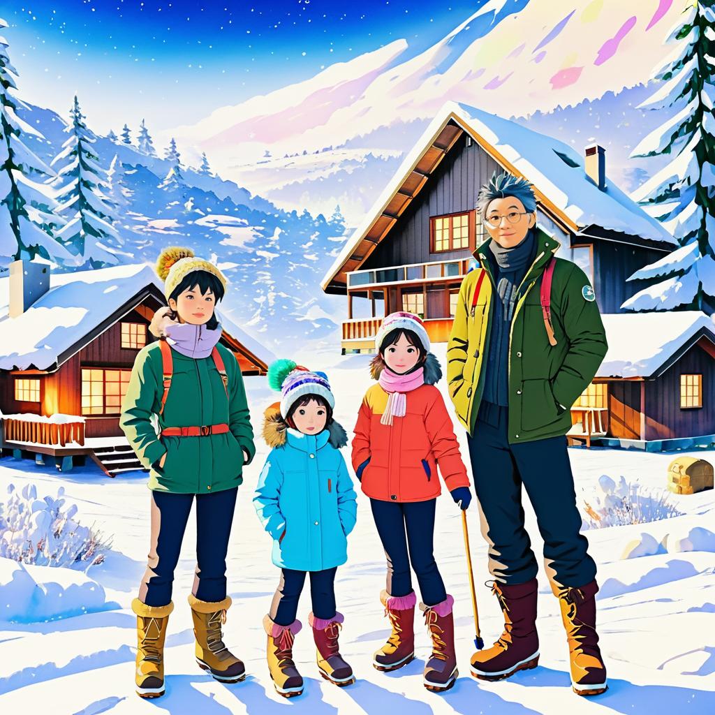 Cozy Winter Family in Anime Style