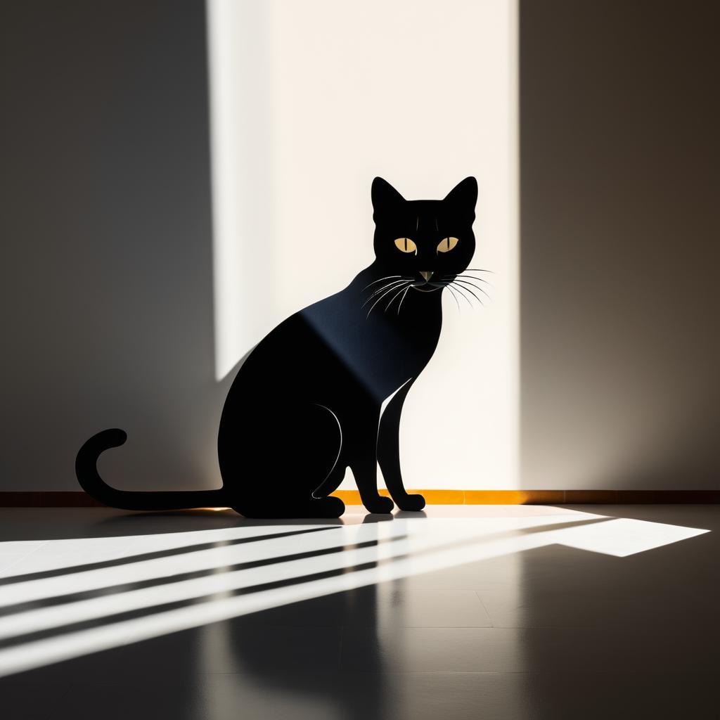 Mysterious Cat Portrait with Surreal Shadows