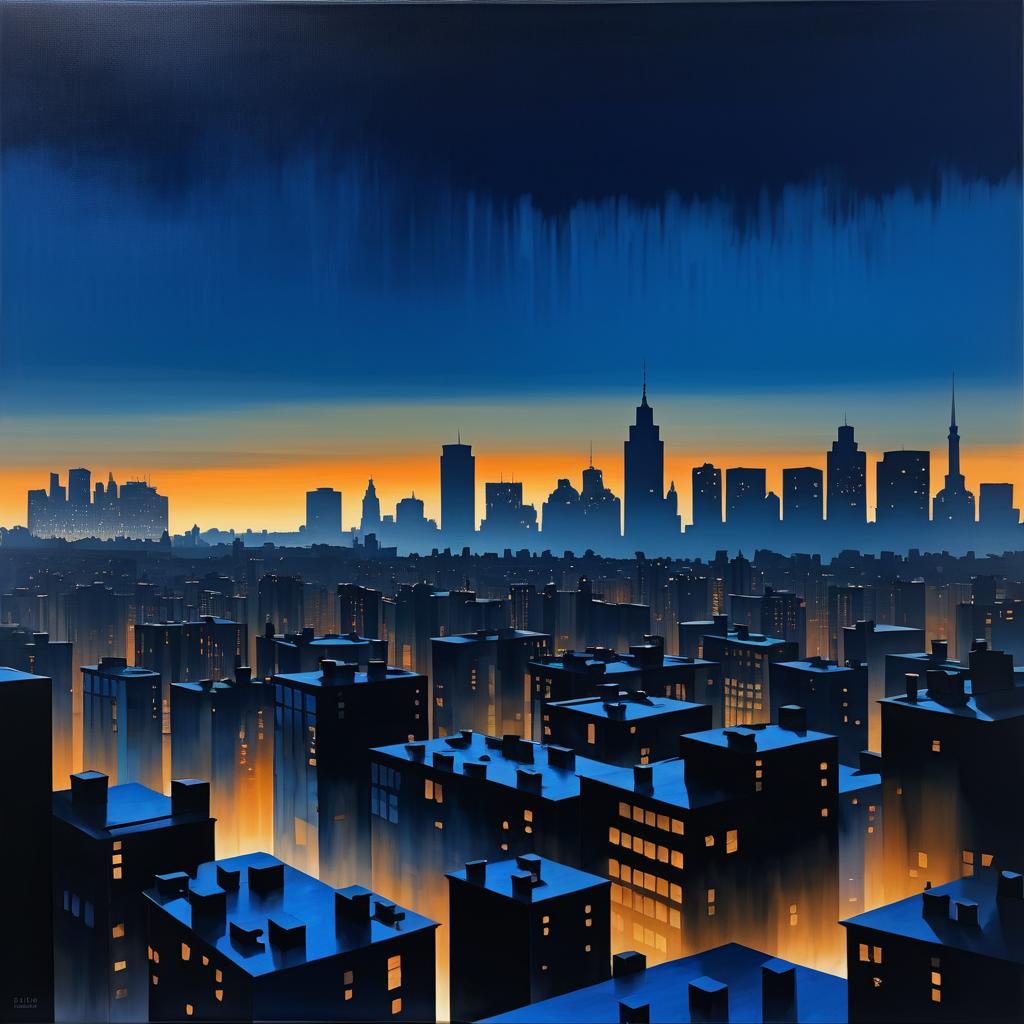 Twilight Urban Skyline with Glowing Lights