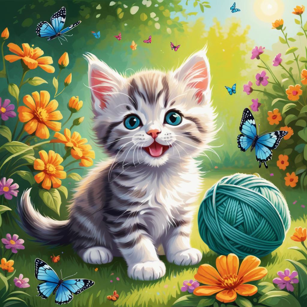 Playful Kitten in a Colorful Backyard