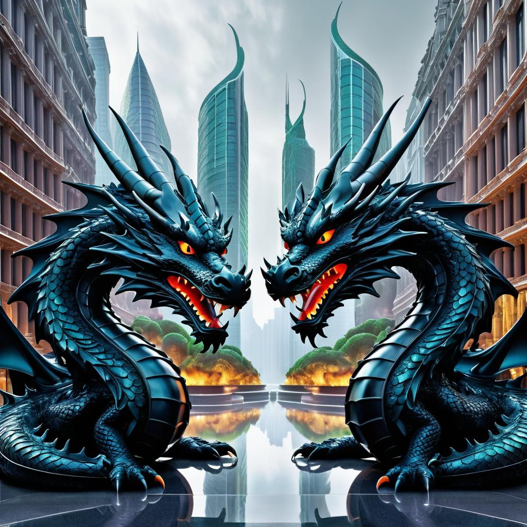 Dragons in a Bustling Cityscape