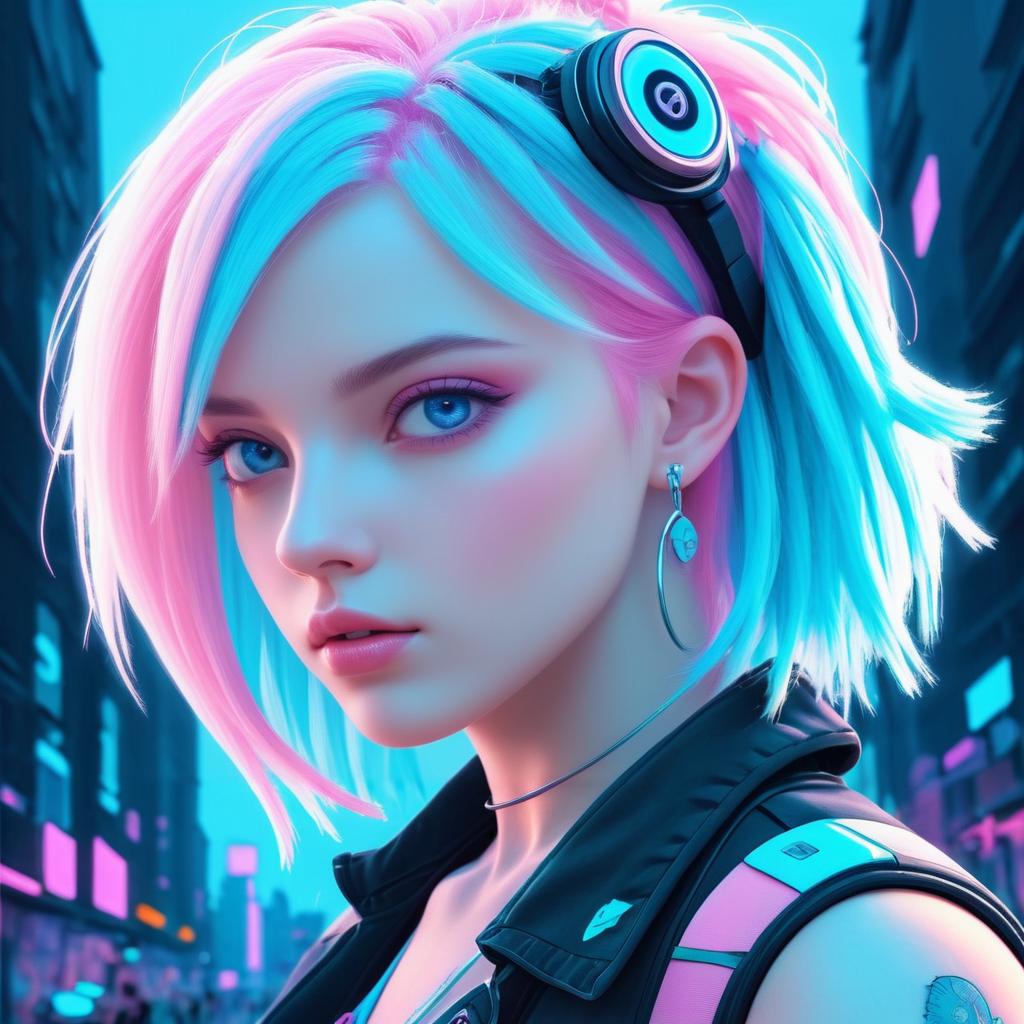 Whimsical Cyberpunk Girl with Pastel Pink Hair