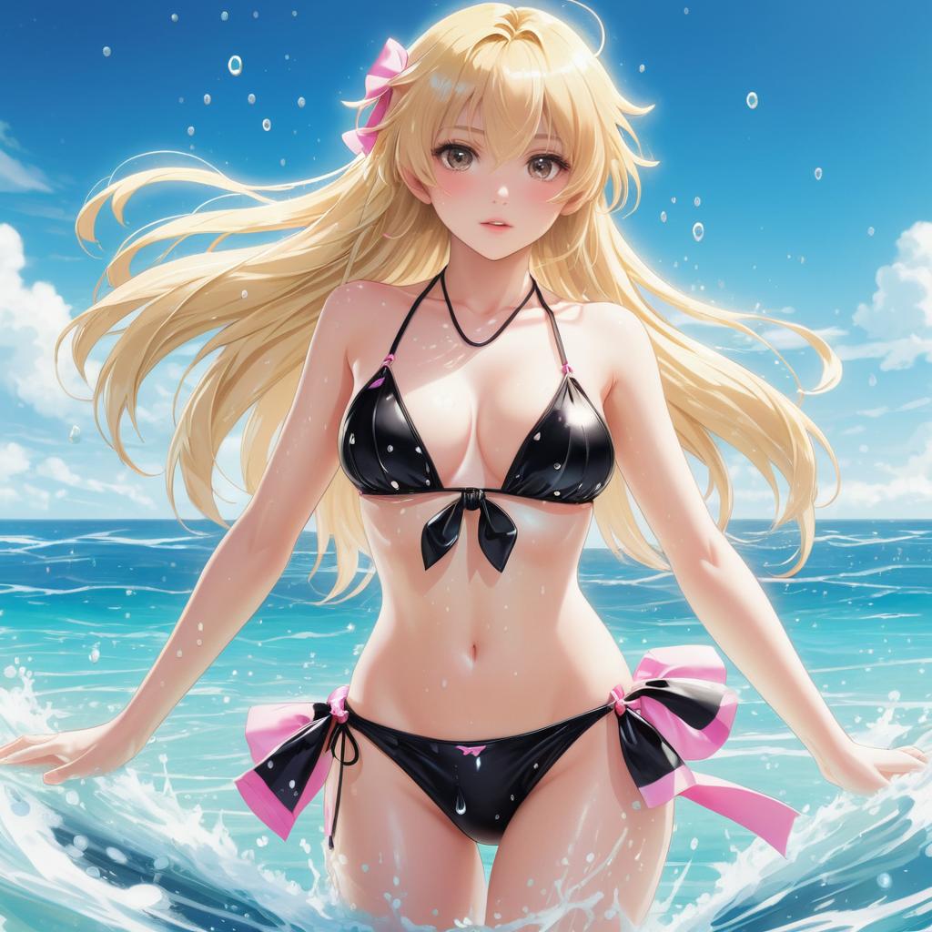 Alluring Blonde Anime Girl in Ocean