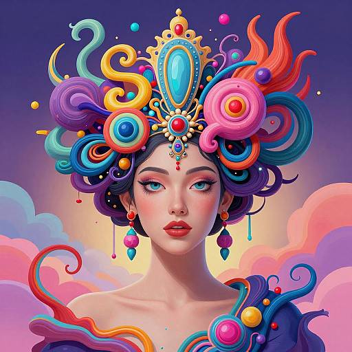 Surreal Colorful Woman with Headpiece