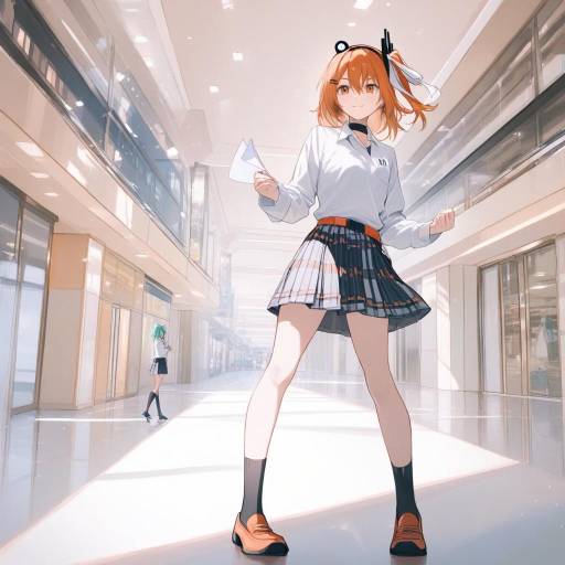 Vibrant Schoolgirl in a Busy Mall