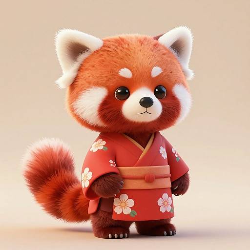 3D Cute Red Panda in Kimono