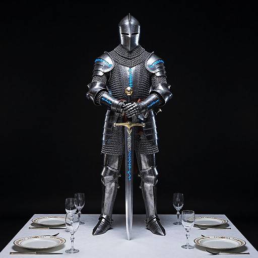 Spectral Knight Bowing with Glowing Sword