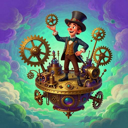 Whimsical Steampunk Inventor's Aerial Workshop