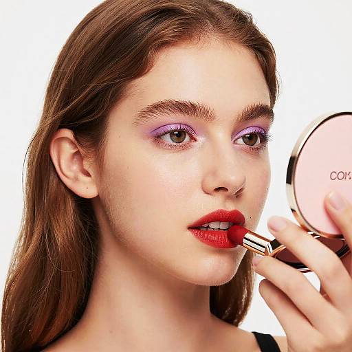 Young Woman Applying Red Lipstick