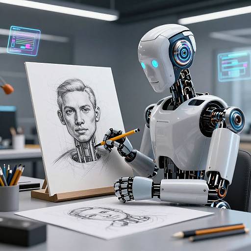 Humanoid AI Drawing Intricate Portraits