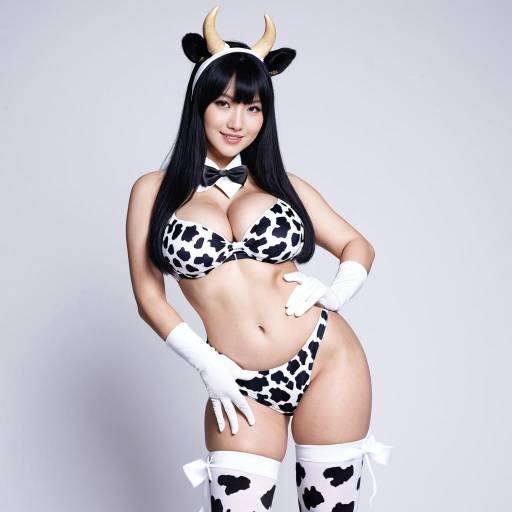 Woman in Cow Print Bikini Costume