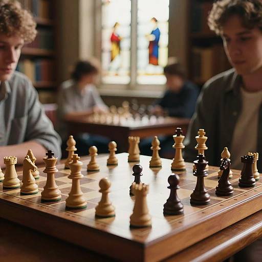 Intense Chess Checkmate in Cozy Library