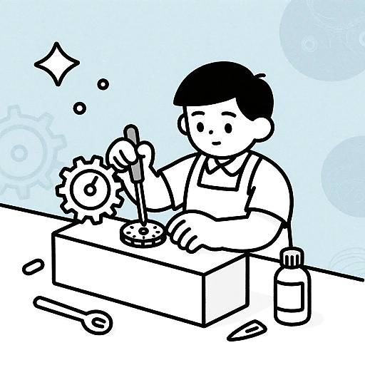 Whimsical Clock Repairer Line Art