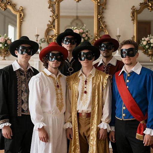 Masked Men in Ornate Period Costumes
