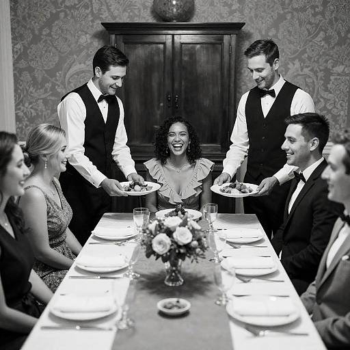 Elegant Dining Scene in Black and White