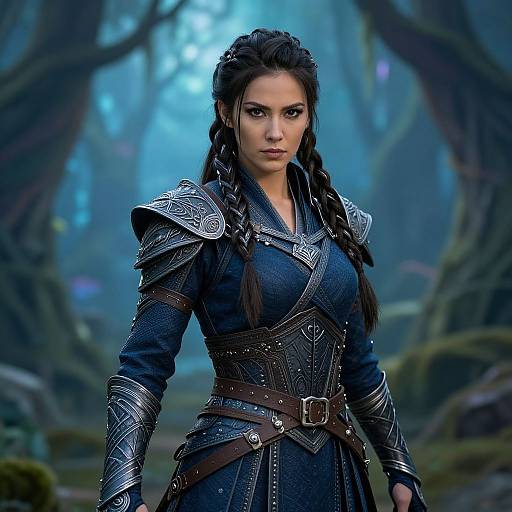 Fierce Woman Warrior in Mystical Forest