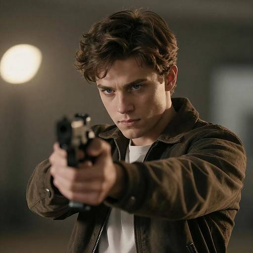 Cinematic Young Man Aiming Gun Portrait