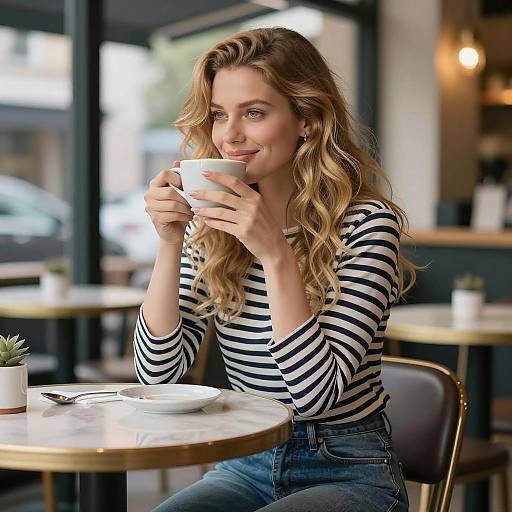 Café Scene: Woman Enjoying Cappuccino