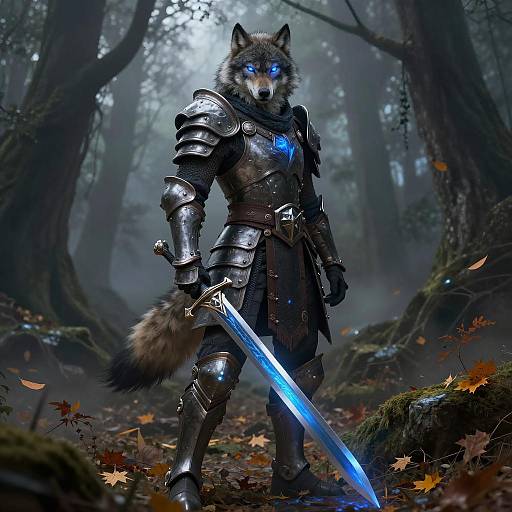 Wolf Warrior in Glowing Blue Armor
