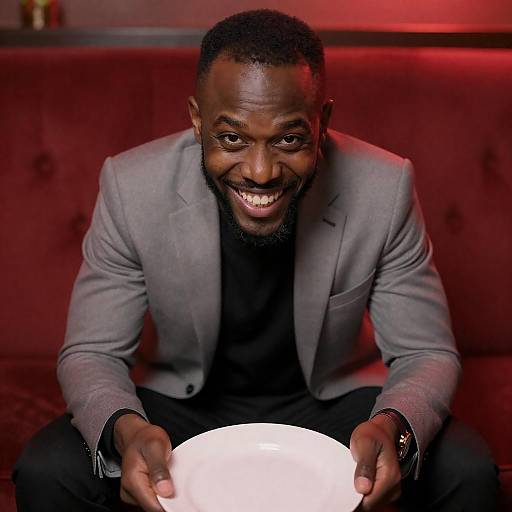 Smiling Black Man in Dim Lighting