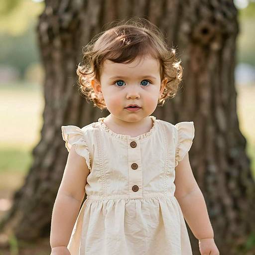 Adorable Toddler in Cream Dress Portrait