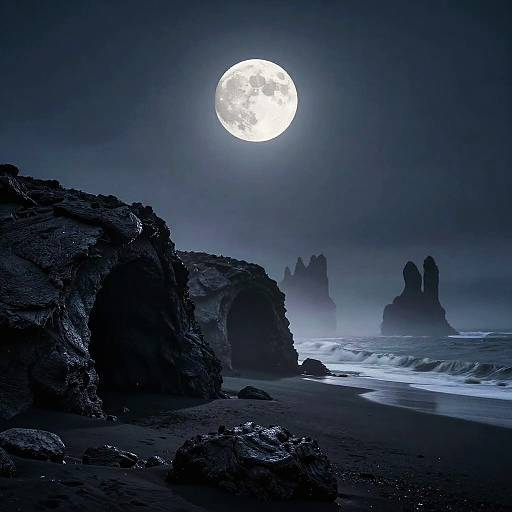 Ethereal Moonlit Black Sand Beaches