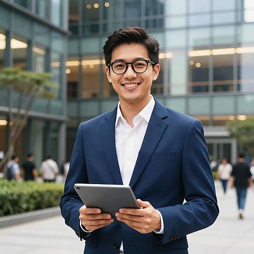 Smiling Businessman with Tablet Outdoors