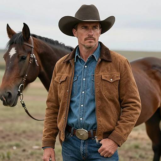 Confident Cowboy with Horse Outdoors