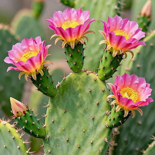 Nopales Cactus in Bloom Illustration
