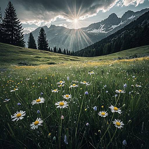 Ethereal Alpine Meadow with Dramatic Clouds