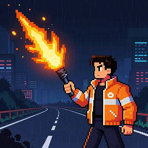 Neon Street Racer Pixel Art Scene