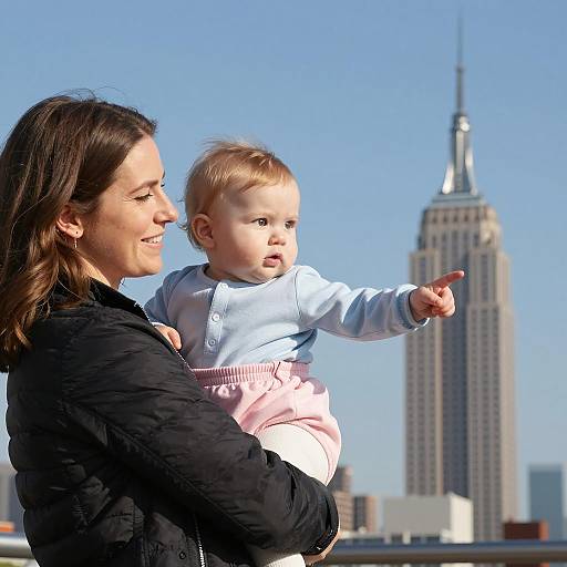 Joyful Woman and Baby in Iconic Setting