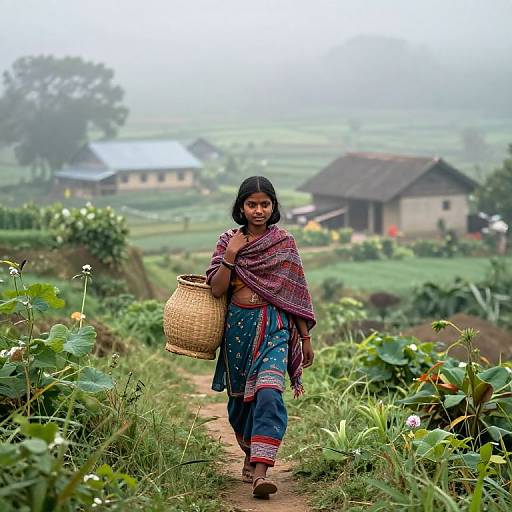 Indian Girl in Misty Village