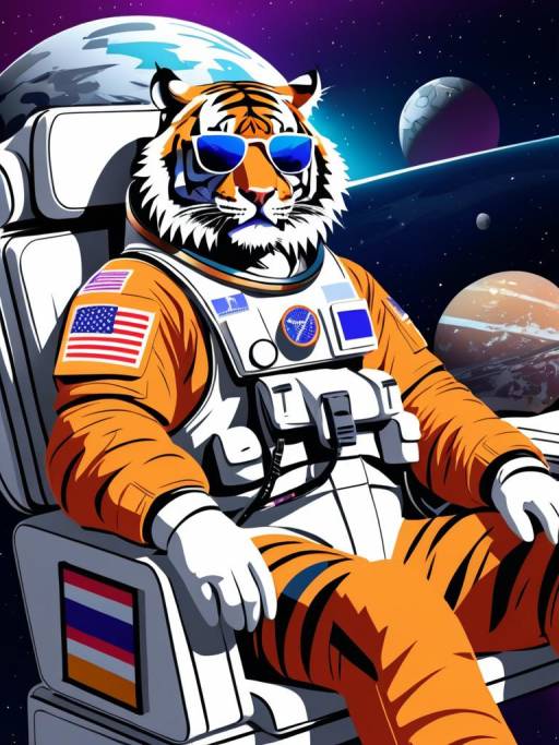 Astronaut and Tiger Chill in Space