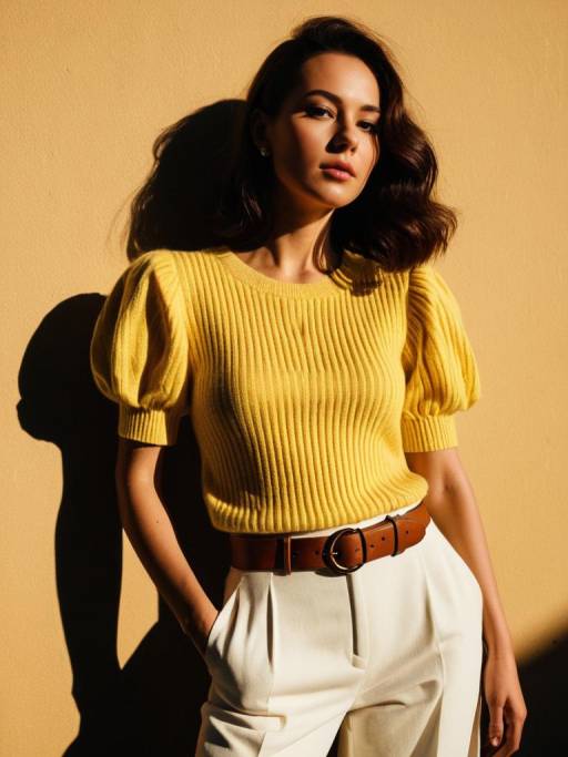 Woman in Yellow Knitted Sweater and White Trousers