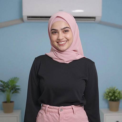 Smiling Woman in Pink Hijab Fashion