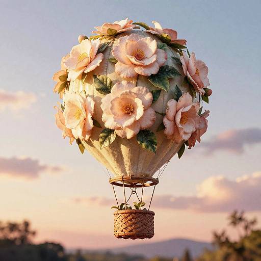 Gardenia Hot Air Balloon Watercolor