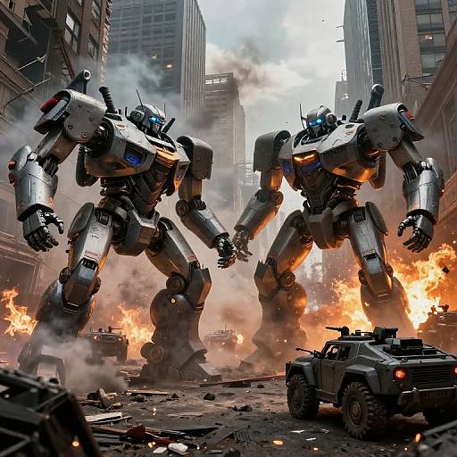 Intense Urban Robot Warfare Scene