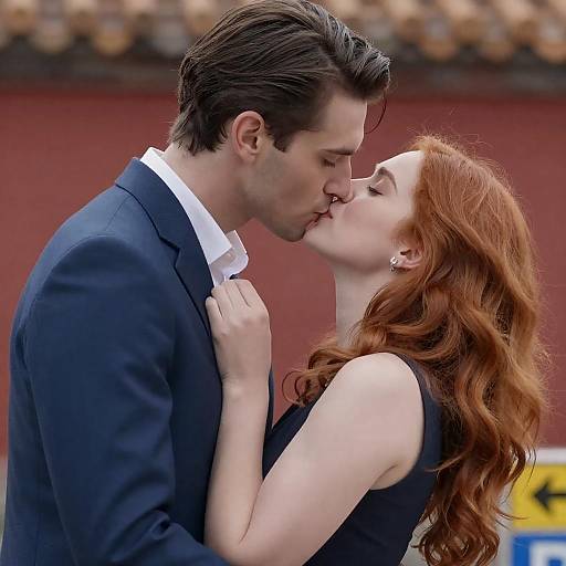 Red-Lit Romantic Embrace: Couple About To Kiss