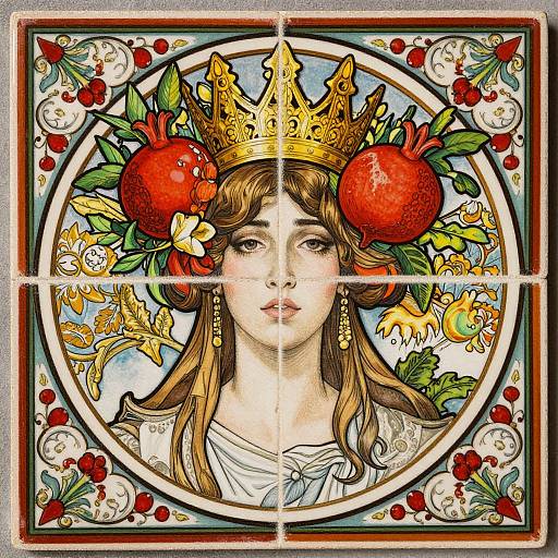 Art Nouveau Woman with Pomegranate Crown