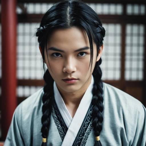 Young Man in Traditional Chinese Attire with Braided Hair