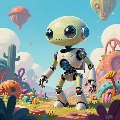Alien Explorer Robot on Colorful Planet