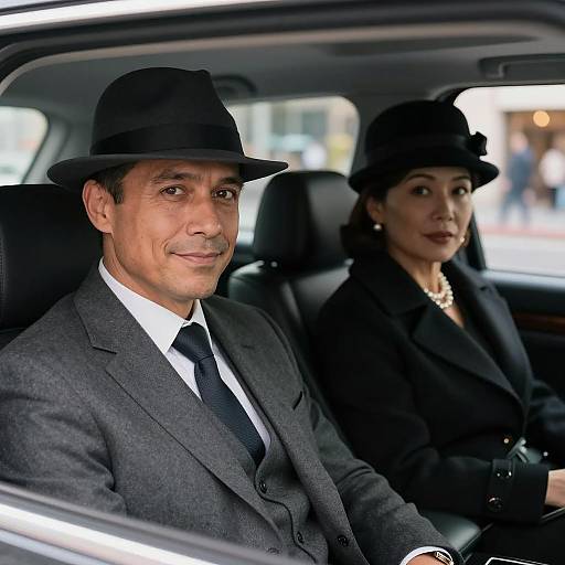 Elegant Couple in Car Backseat