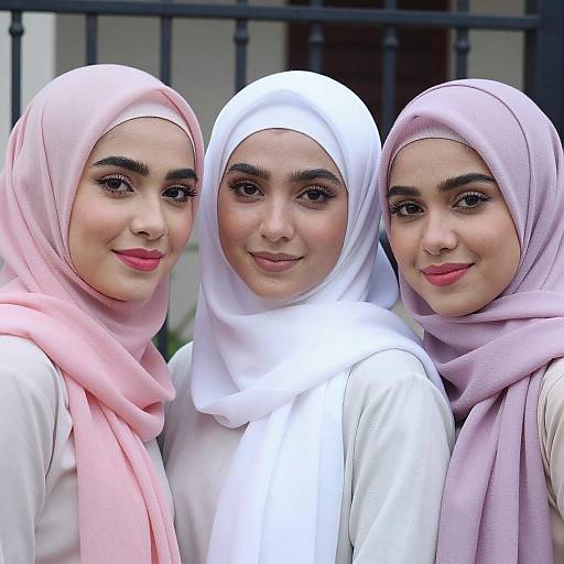 Portrait of Three Women in Colorful Hijabs