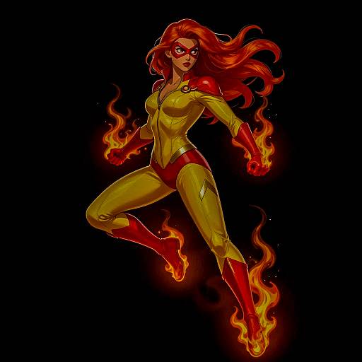 Dynamic Superhero Woman in Flames