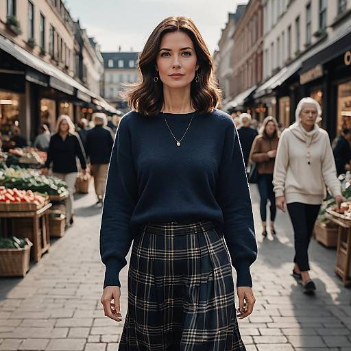 Woman Walking in Busy Marketplace