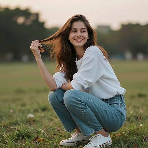 Joyful Young Woman in Grassy Field
