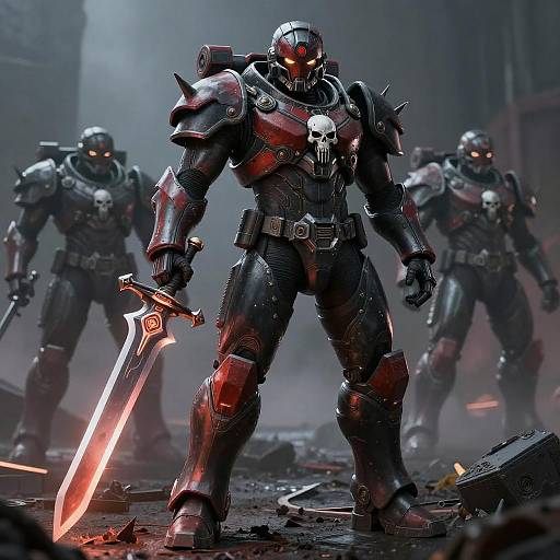 Futuristic Warrior in Dark Battlefield