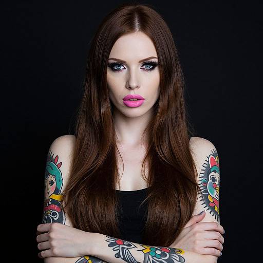 Tattooed Woman in High-Contrast Studio